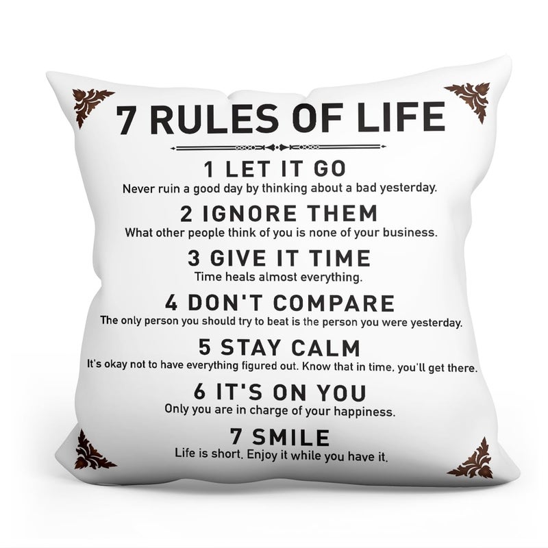 IHopes+ Rustic Inspirational Quotes Pillow Covers - 7 Rules of Life Pillow Case Cushion Cover for Sofa Couch Dorm Room Home Decor Gifts - Best Graduation/Birthday (18â€x 18â€Inch) - Image 1